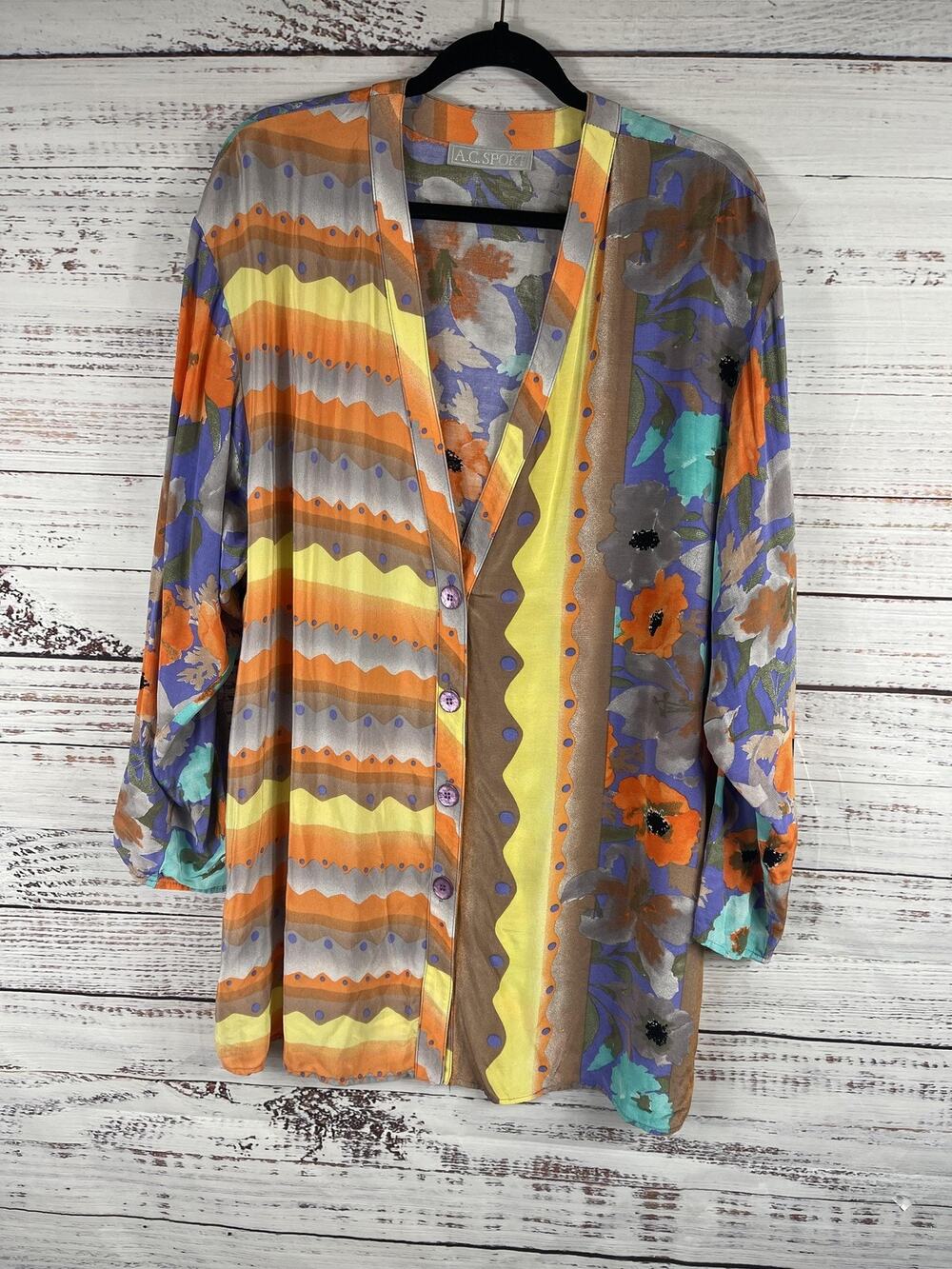 A.C. Sport Shirt Women's Extra Large Multicolor Floral Button Front V Neck Tunic